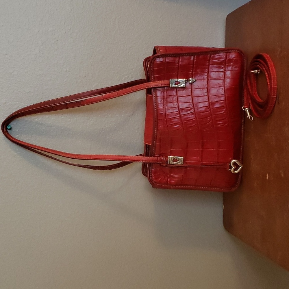Brighton Vintage Red Croc leather handbag w/silver trim/heart. W/ extra strap